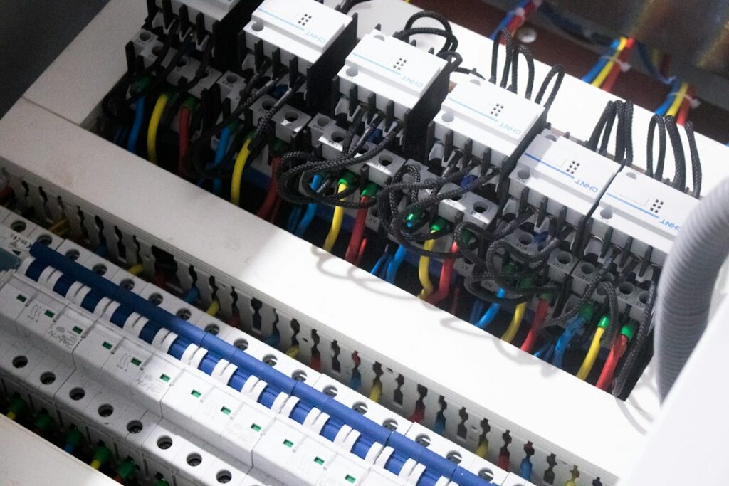 Electrical panel with wiring, illustrative service photo